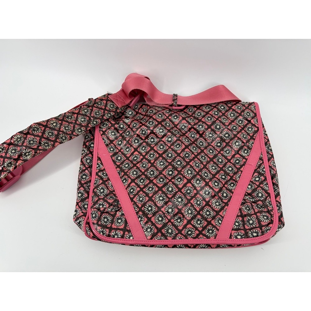 Vera Bradley Frill, Vinyl Messenger‎ Computer Bag, Mocha Rouge Pink Laptop Large